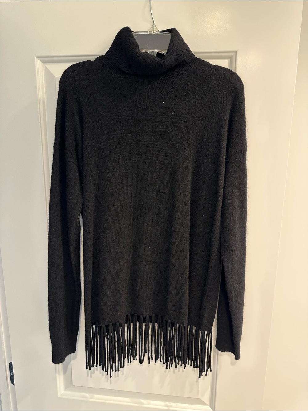 Bloomingdale's Cashmere - Black Turtleneck Fringe-Hem Sweater